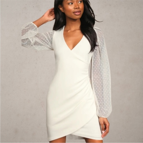 Lulus Dresses & Skirts - Lulus Love That Lasts Forever Ivory Balloon Sleeve Bodycon Mini Dress Size Small